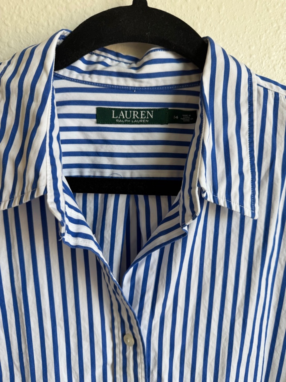 Lauren Ralph Lauren White and Blue Vertical Stripe Dress Shirt - Women's - Picture 3 of 3